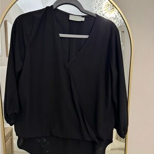 Victoria K Black Wrap-Style V-Neck Blouse